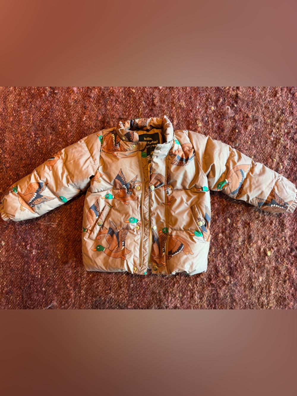 Mini Rodini Puffer Jacket with Duck Print - Tan